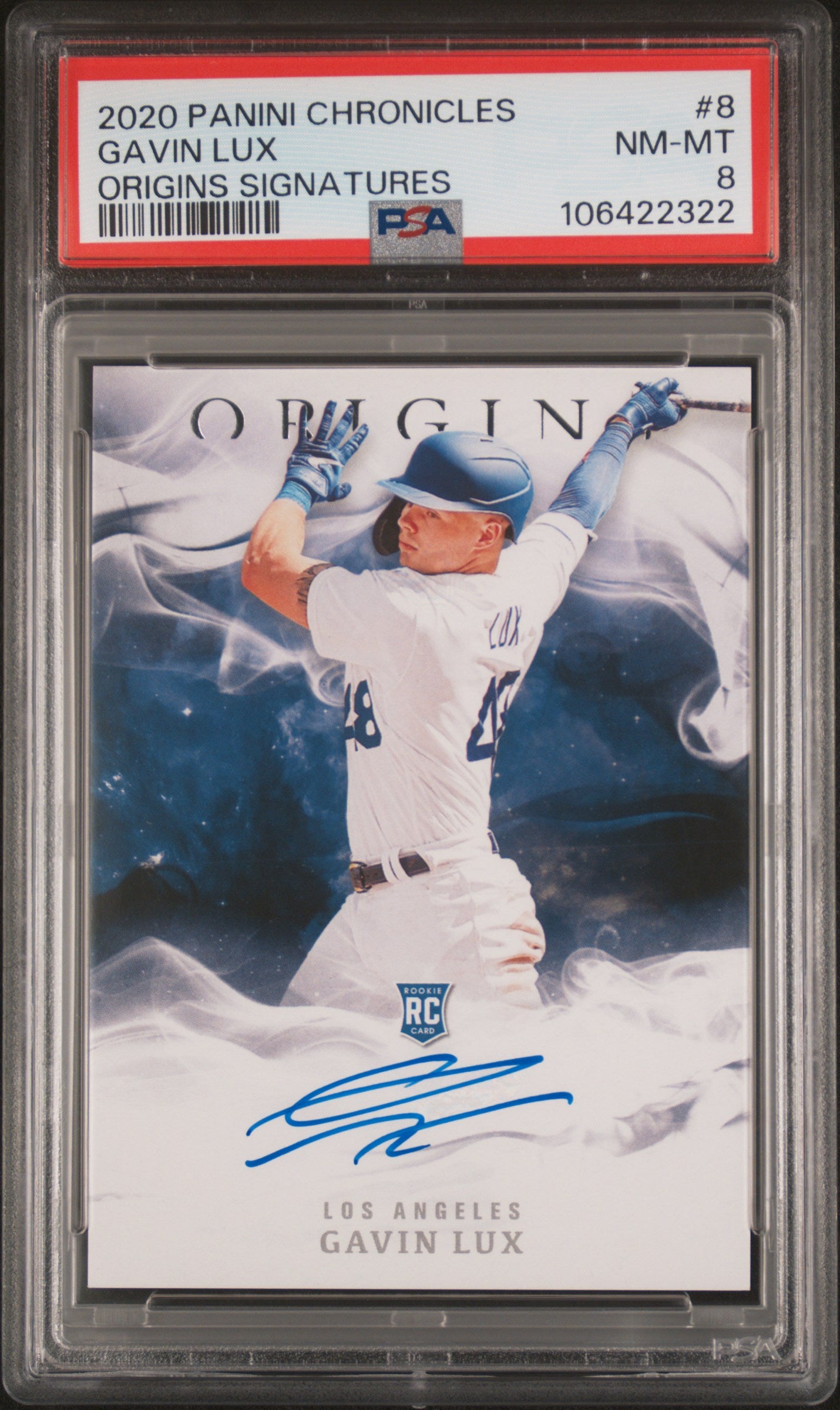 2020 Panini Chronicles Gavin Lux #8 Origins Signatures PSA 8 Los Angeles Dodgers