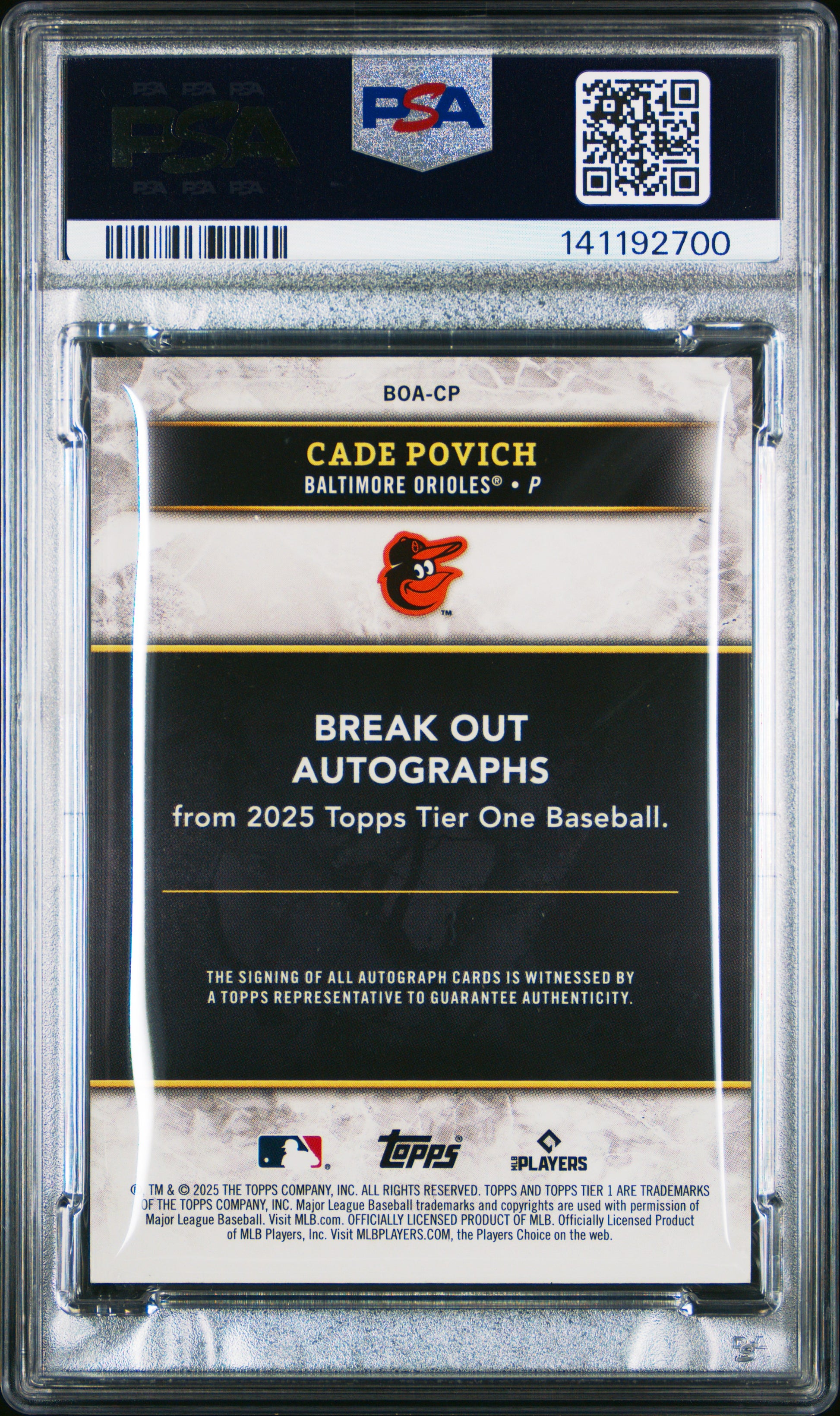 2025 Topps Tier One Cade Povich #BOA-CP Break Out Autographs Red Foil PSA 6 Baltimore Orioles