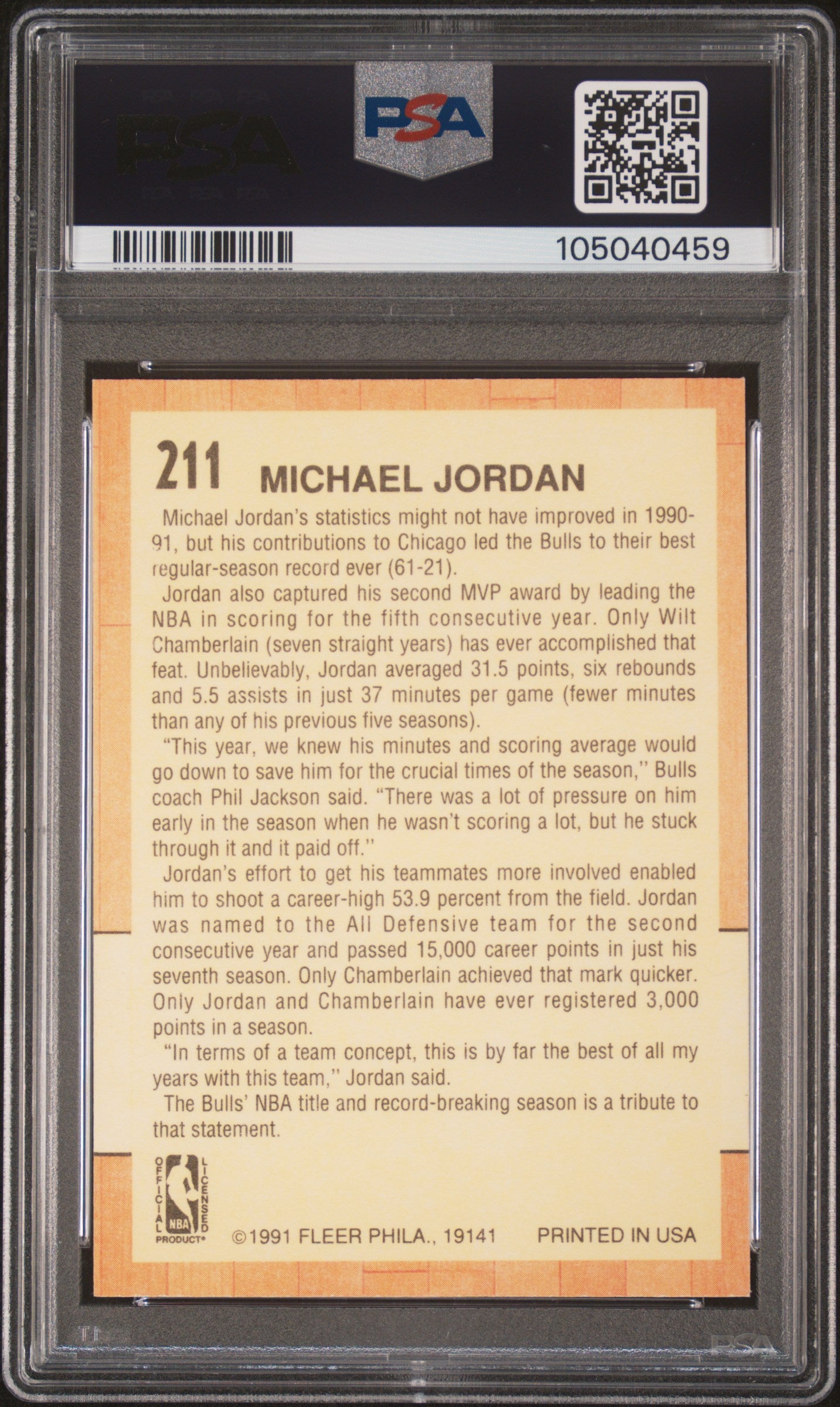 1991-92 Fleer Michael Jordan #211 PSA 9 Chicago Bulls