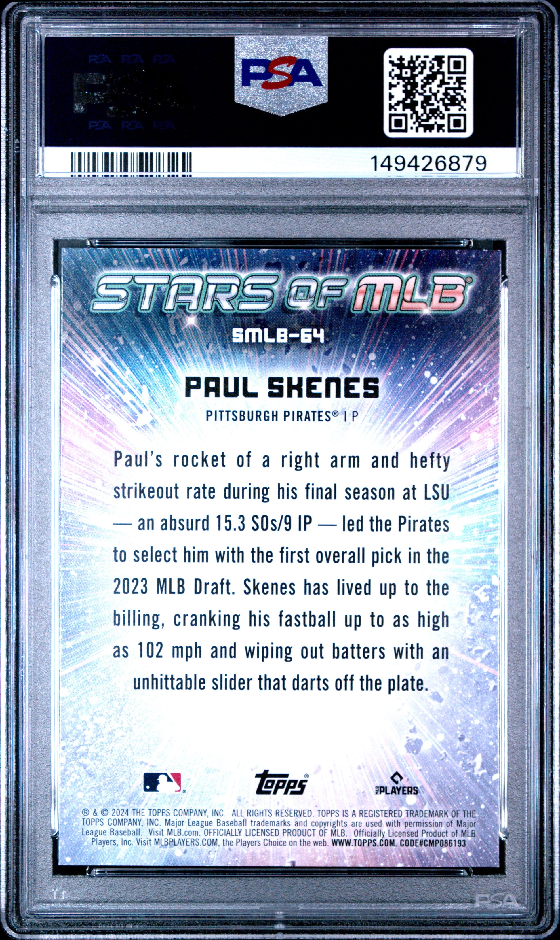 2024 Topps Update Paul Skenes #CSMLB-64 Stars of MLB Chrome PSA 9 Pittsburgh Pirates