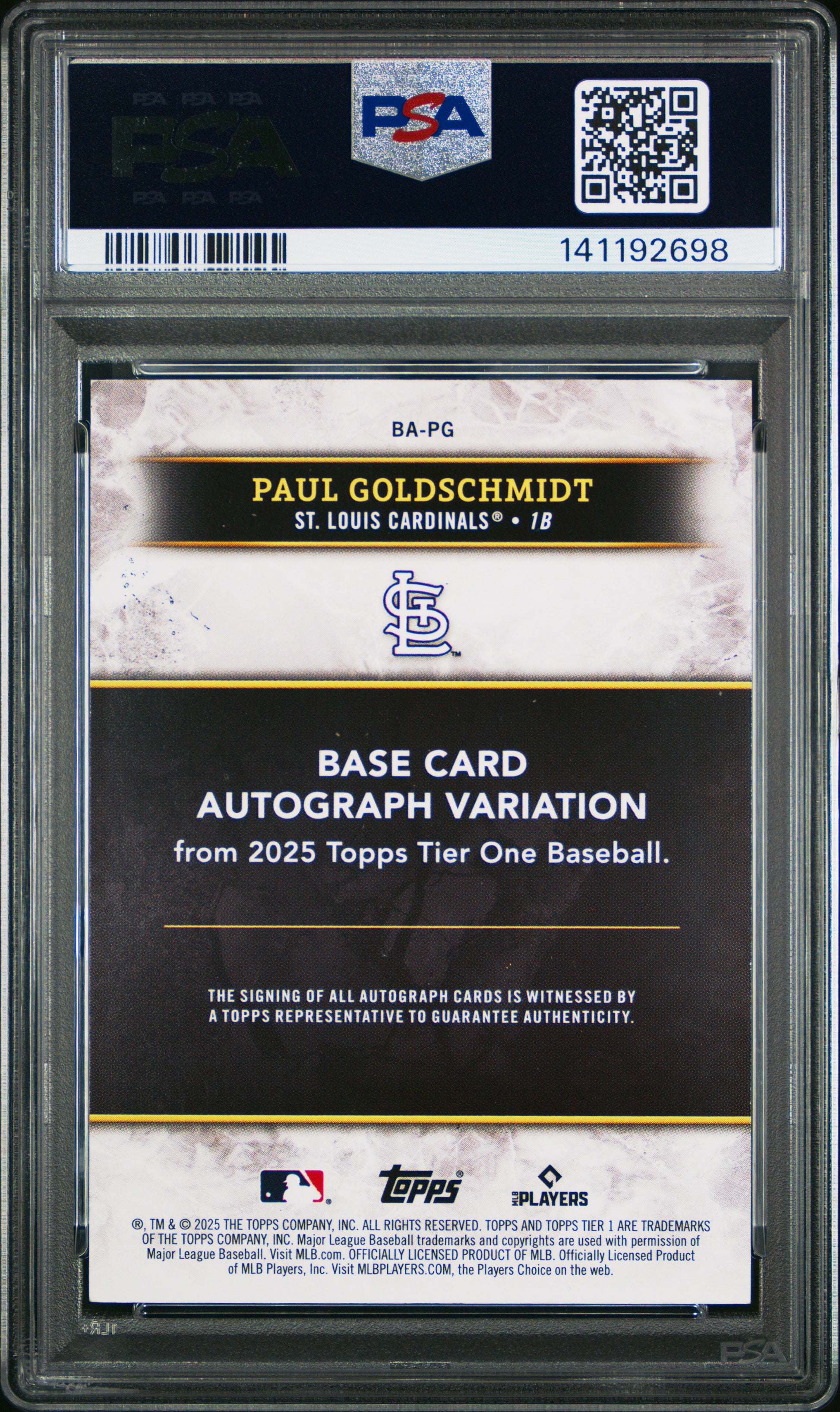 2025 Topps Tier One Paul Goldschmidt #BA-PG Base Tier 2 Autographs PSA 7 St. Louis Cardinals