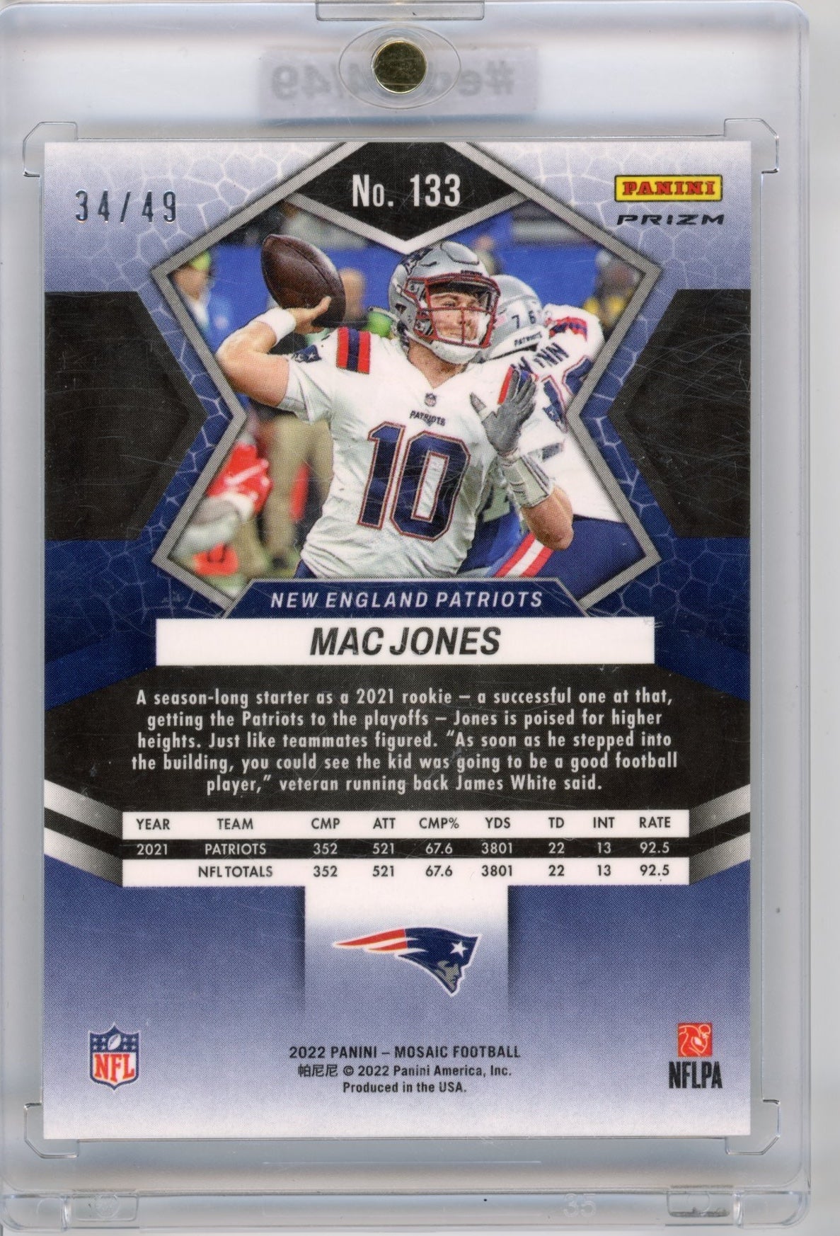 2022 Panini Mosaic Mac Jones #133 Mosaic Choice Fusion Red and Yellow #/80 New England Patriots