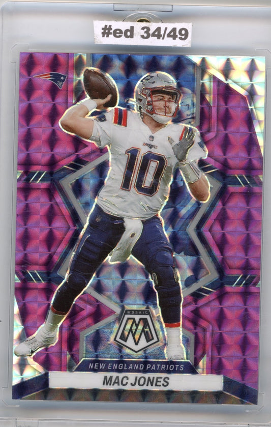 2022 Panini Mosaic Mac Jones #133 Mosaic Choice Fusion Red and Yellow #/80 New England Patriots