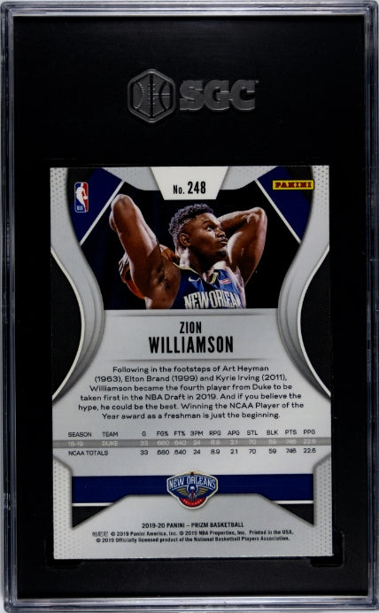 2019-20 Panini Prizm Zion Williamson #248 SGC 9.5 New Orleans Pelicans