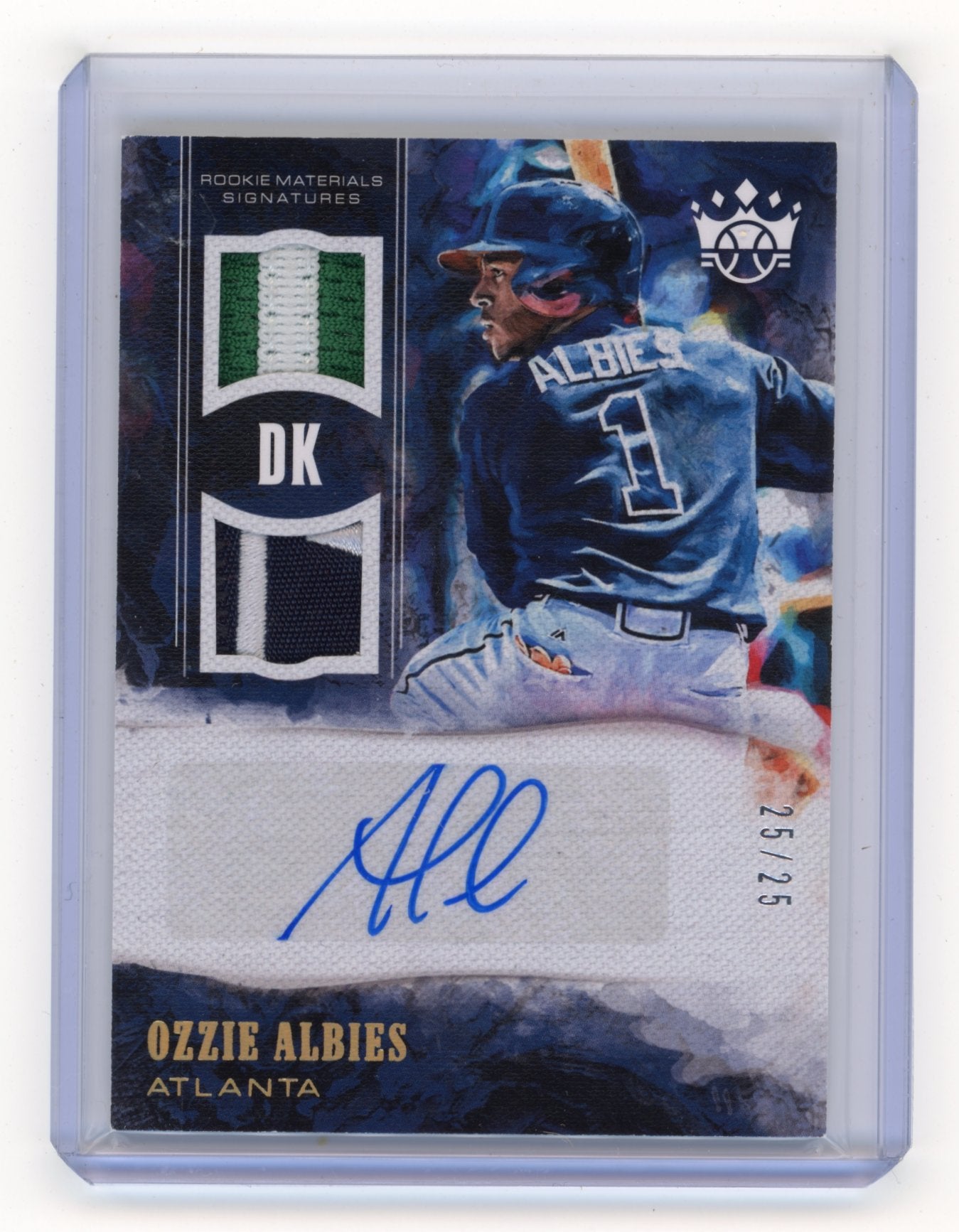 2018 Panini Diamond Kings Ozzie Albies #RMS-OZ1 DK Rookie Materials Signatures Holo Gold #/25 Atlanta Braves