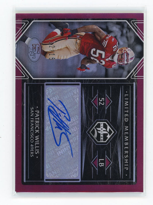 2020 Panini Limited Patrick Willis #LM-PW Limited Membership Ruby Spotlight #/15 San Francisco 49ers