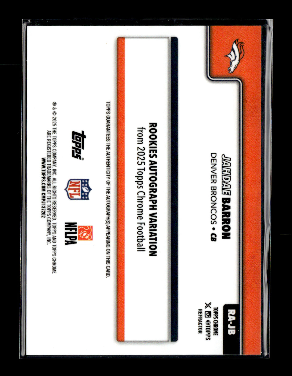 2025 Topps Chrome Jahdae Barron #RA-JB Chrome Rookie Autographs Denver Broncos