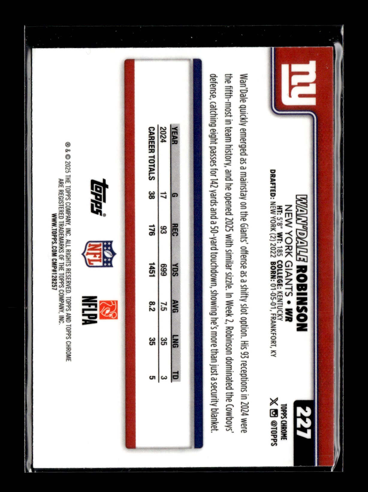 2025 Topps Chrome Wan'Dale Robinson #227 Neon Pulse Refractor New York Giants