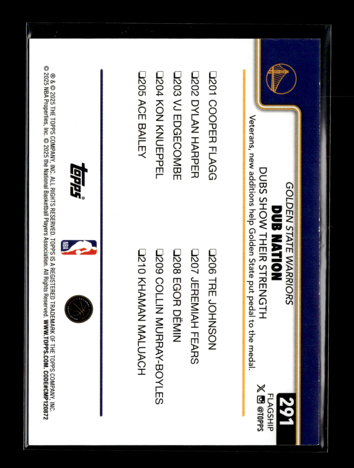 2025-26 Topps Dubs Nation: Dubs Show Their Strength #291 Black #/68 Golden State Warriors
