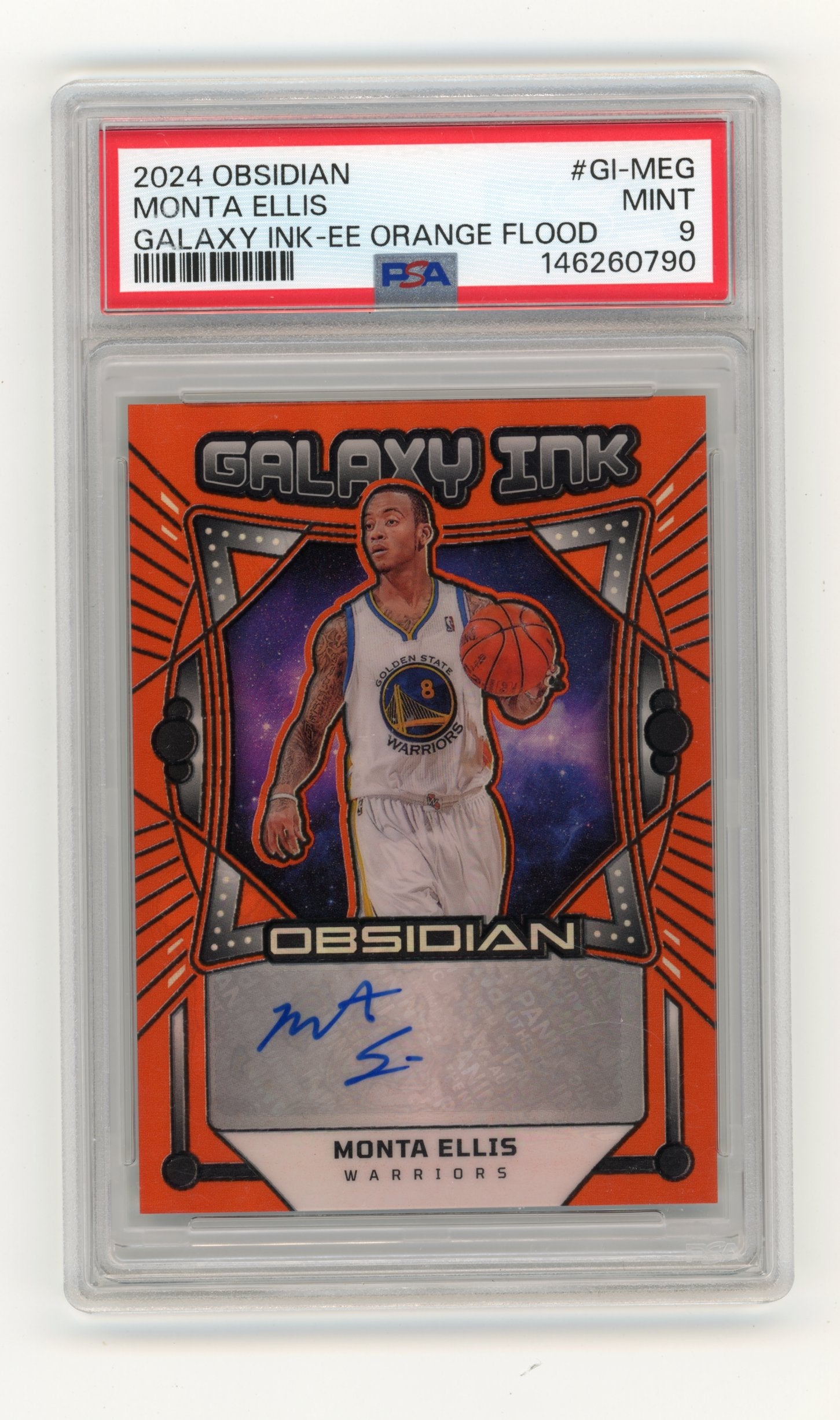 2024-25 Panini Obsidian Monta Ellis #GI-MEG Galaxy Ink Electric Etch Orange Flood #/99 Golden State Warriors