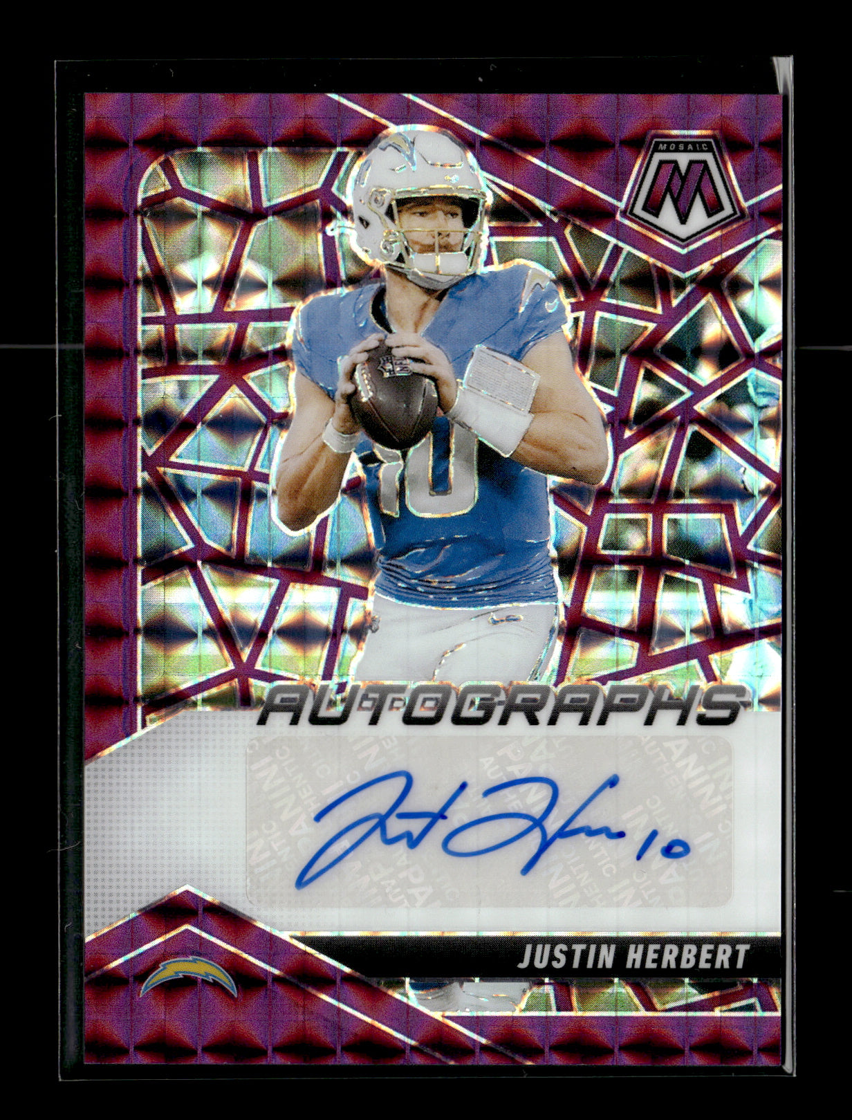 2025 Panini Mosaic Justin Herbert #AMC-JHT Autographs Mosaic Purple #/49 Los Angeles Chargers