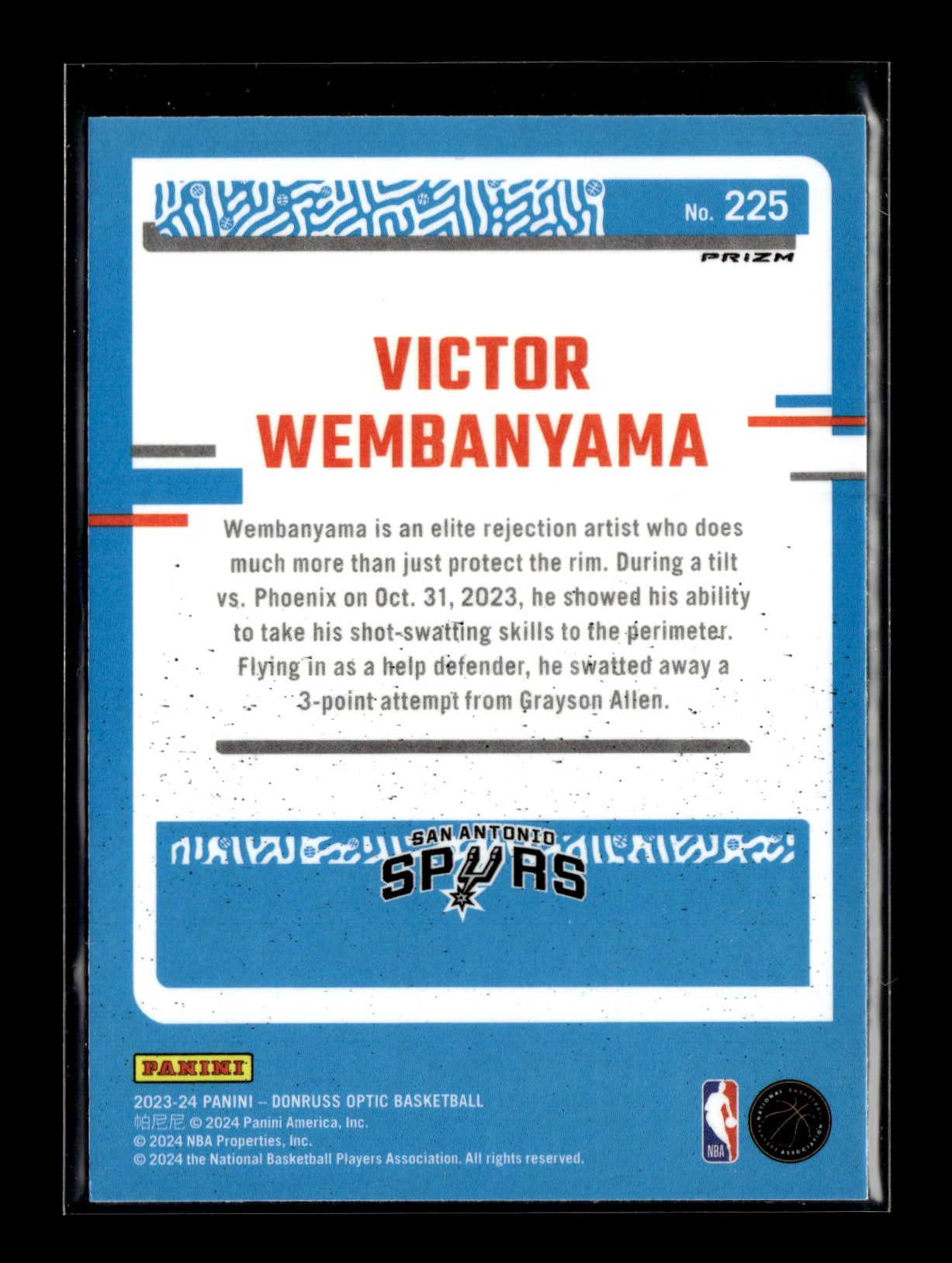 2023-24 Donruss Optic Victor Wembanyama #225 Holo San Antonio Spurs