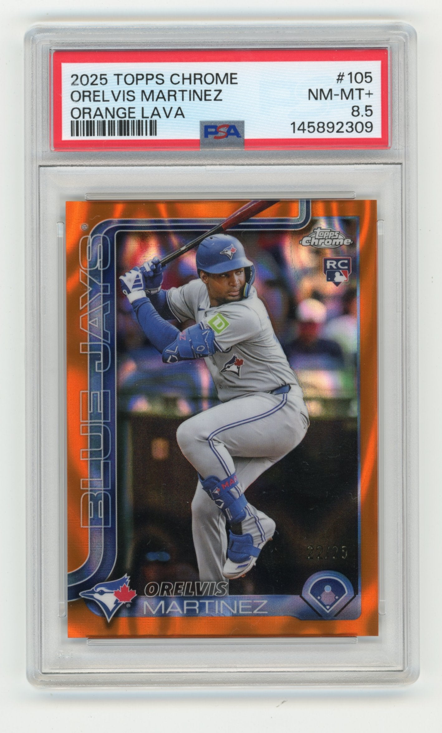 2025 Topps Chrome Logofractor Edition Orelvis Martinez #105 Orange Refractors #/25 Toronto Blue Jays