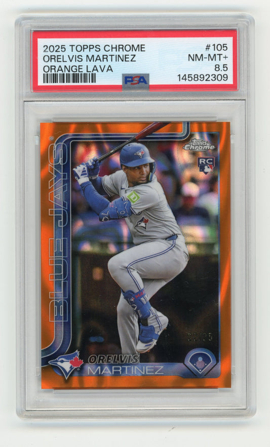 2025 Topps Chrome Logofractor Edition Orelvis Martinez #105 Orange Refractors #/25 Toronto Blue Jays