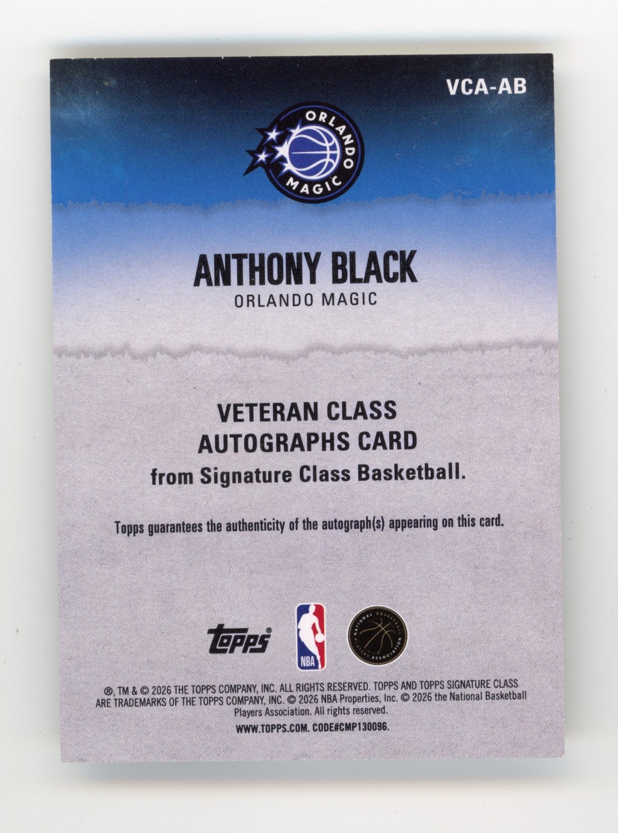 2025-26 Topps Signature Class Anthony Black #VCA-AB Veteran Class Autographs Orlando Magic