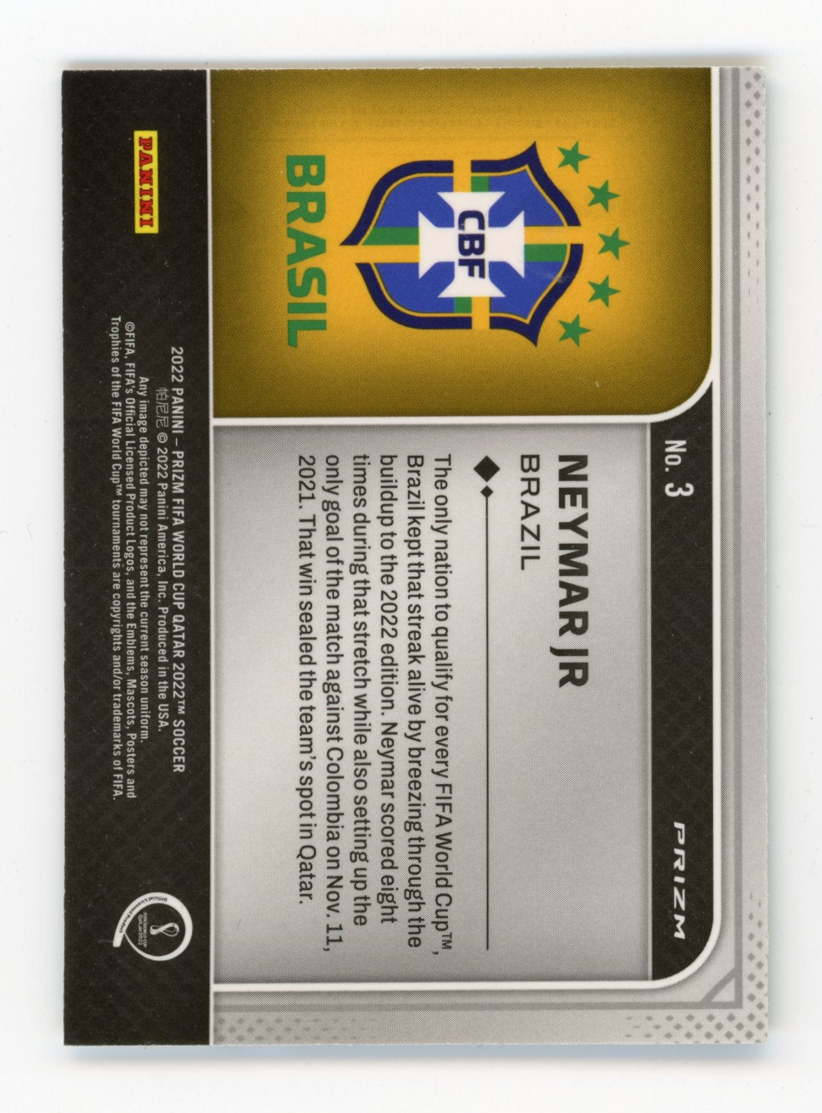 2022 Panini Prizm FIFA World Cup Neymar Jr #3 National Pride Brazil