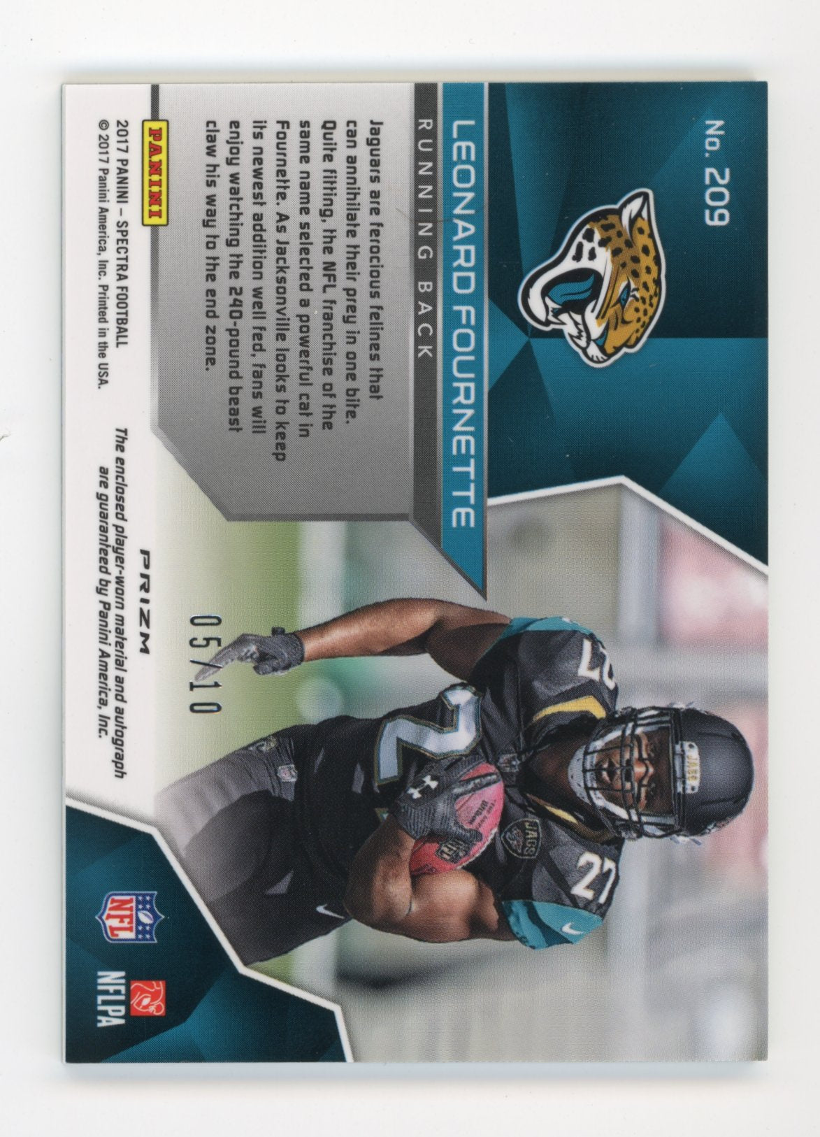 2017 Panini Spectra Leonard Fournette #209 Rookie Patch Autographs Neon Black Light #/10 Jacksonville Jaguars