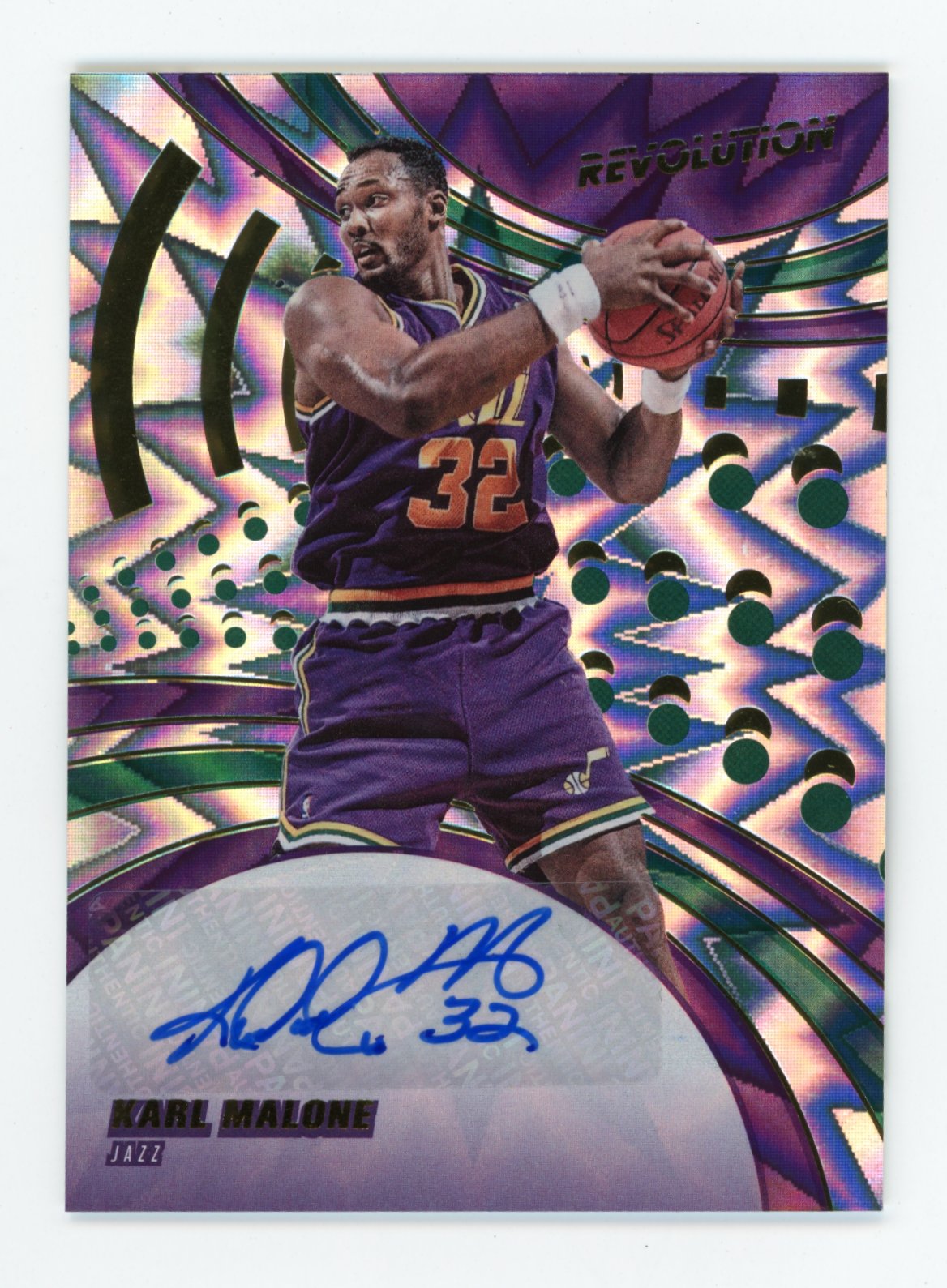 2020-21 Panini Revolution Karl Malone #AG-KML Autographs Fractal #/50 Utah Jazz