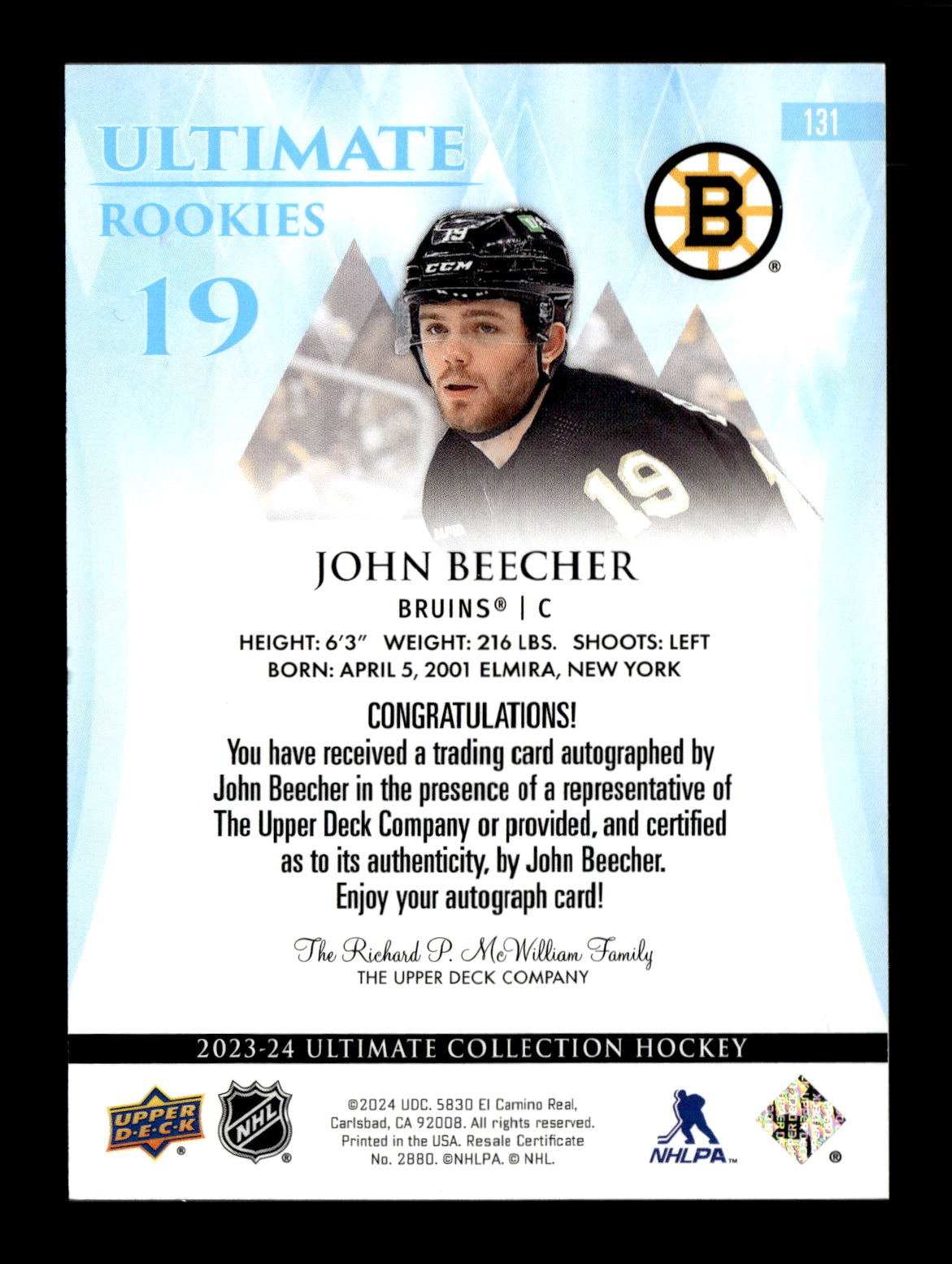 2023-24 Upper Deck Ultimate Collection John Beecher #131 #/299 Boston Bruins