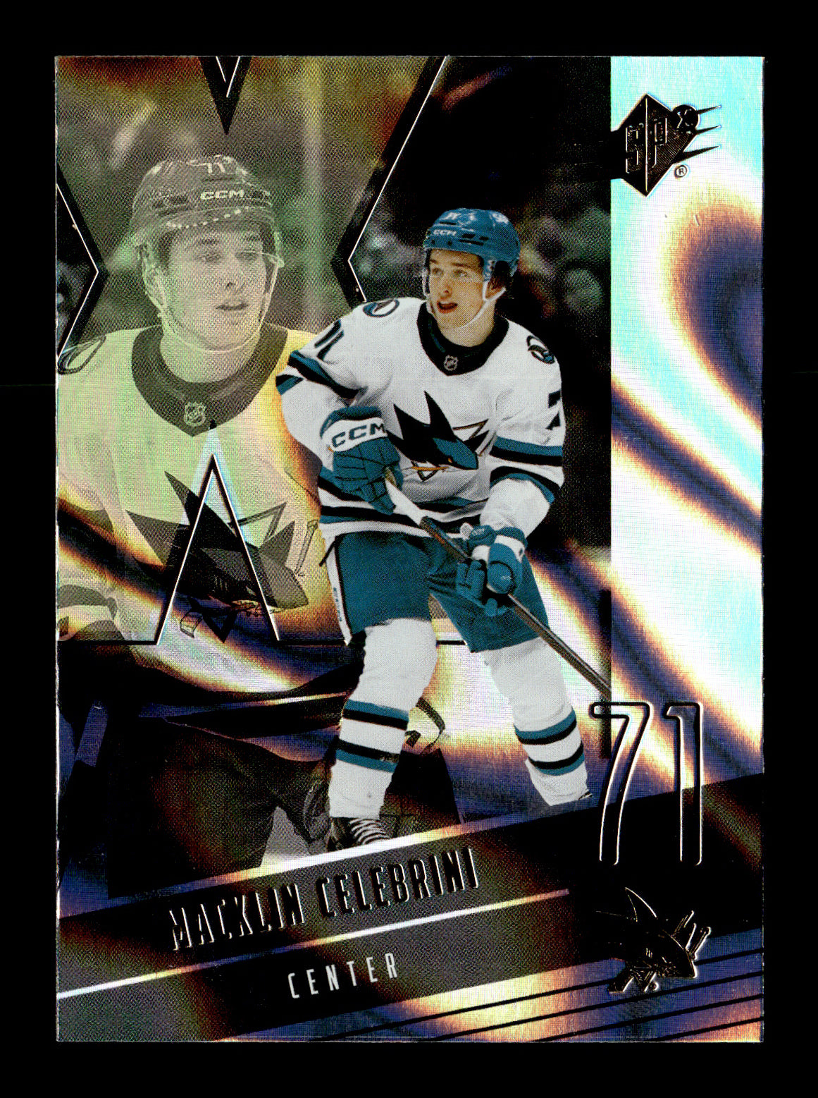 2025-26 SPx Macklin Celebrini #14 Gold San Jose Sharks