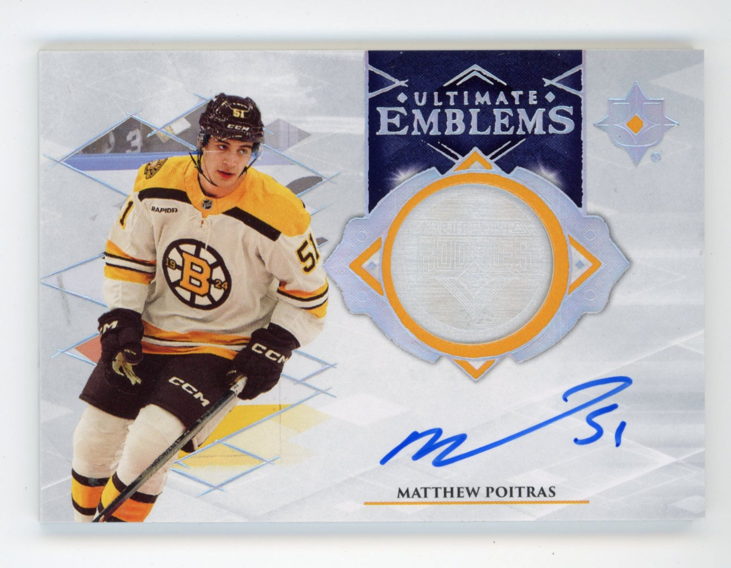 2023-24 Upper Deck Ultimate Collection Matthew Poitras #UE-PO Ultimate Emblems Autographs Boston Bruins