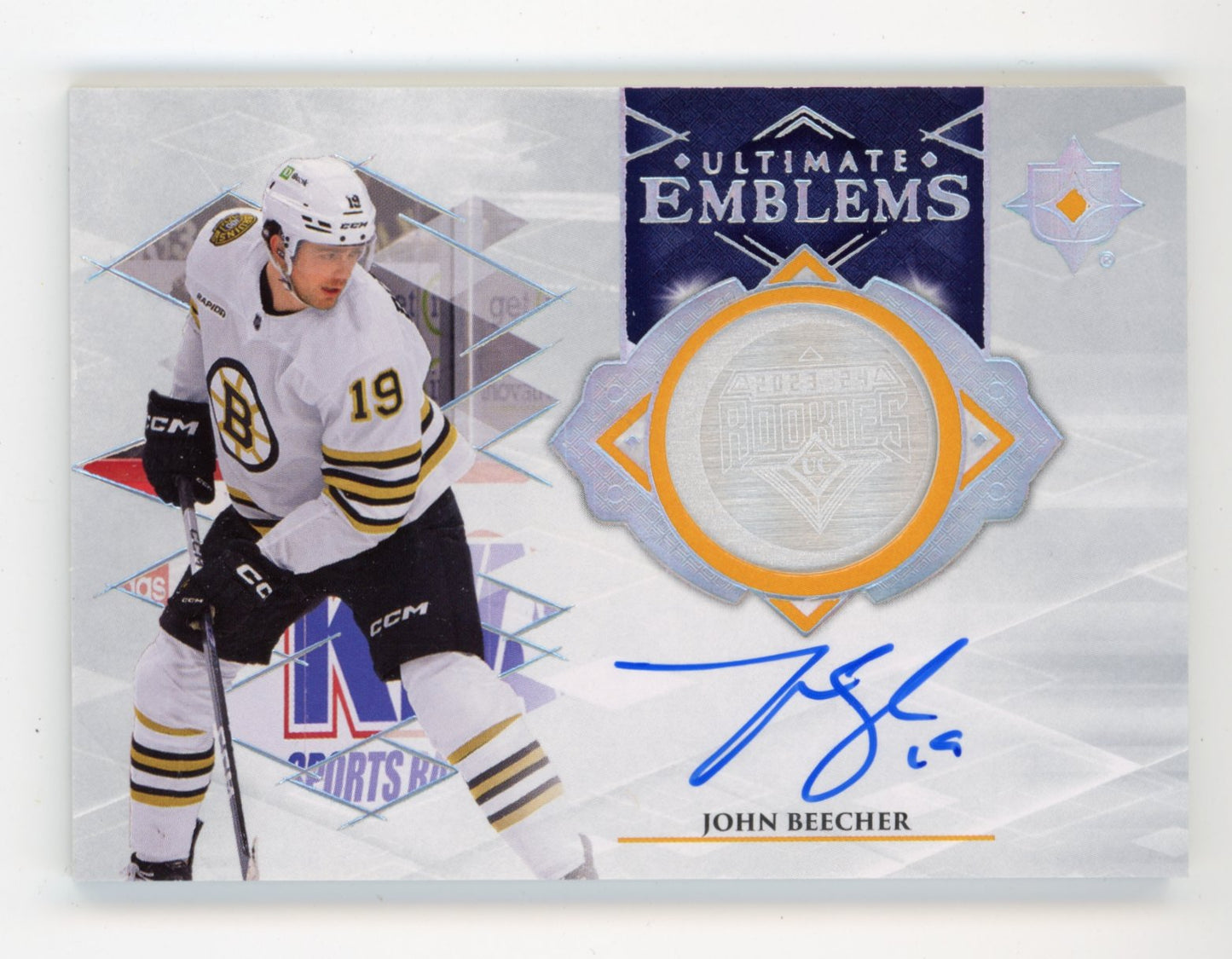 2023-24 Upper Deck Ultimate Collection John Beecher #UE-JB Ultimate Emblems Autographs Boston Bruins