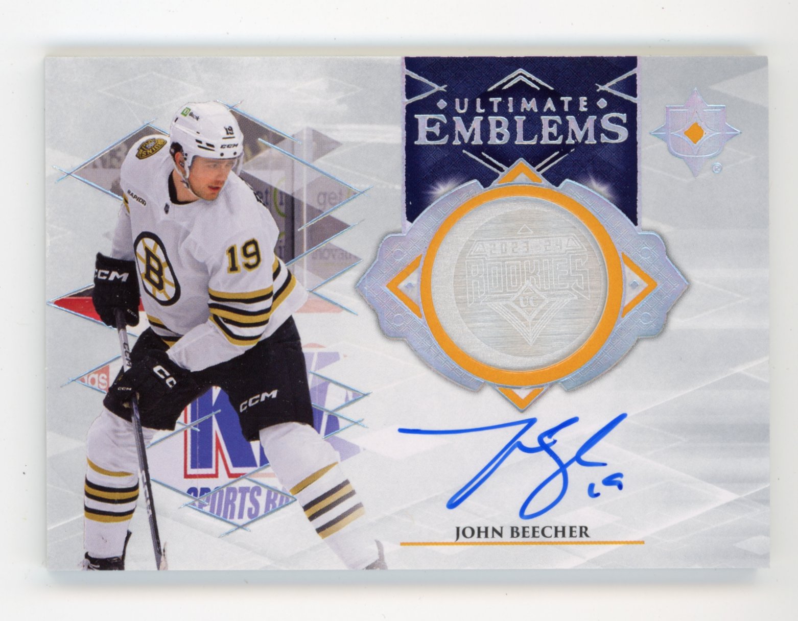 2023-24 Upper Deck Ultimate Collection John Beecher #UE-JB Ultimate Emblems Autographs Boston Bruins