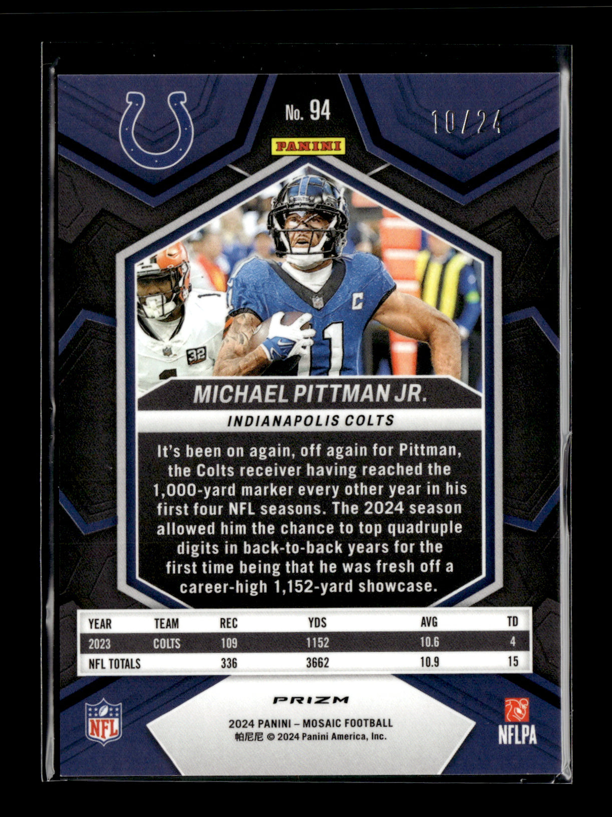 2024 Panini Mosaic Michael Pittman Jr. #94 Gold Sparkle #/24 Indianapolis Colts