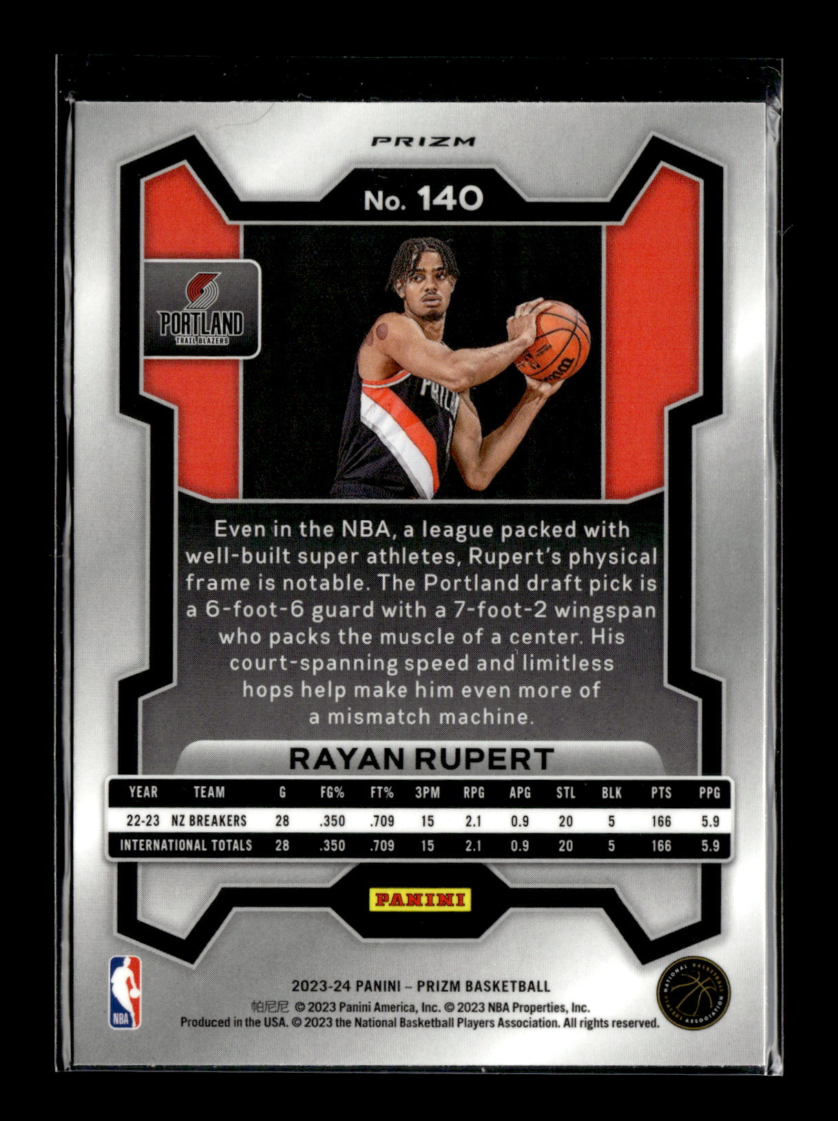 2023-24 Panini Prizm Rayan Rupert #140 Prizms Red Sparkle Portland Trail Blazers