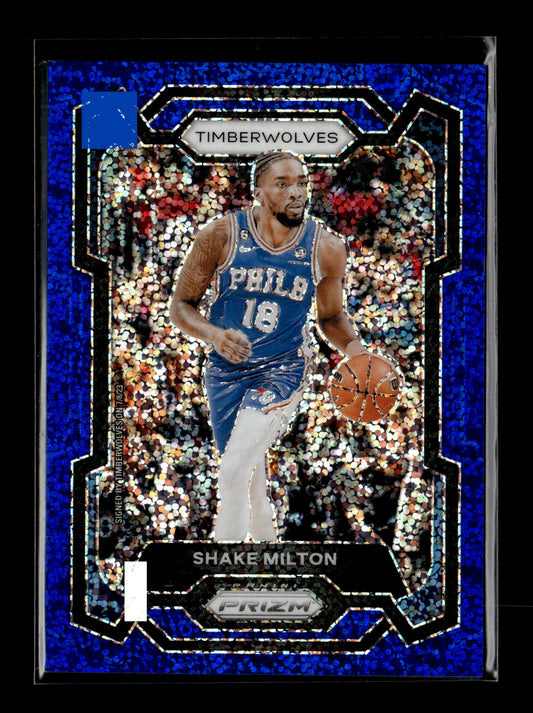 2023-24 Panini Prizm Shake Milton #215 Prizms Blue Sparkle #/144 Minnesota Timberwolves