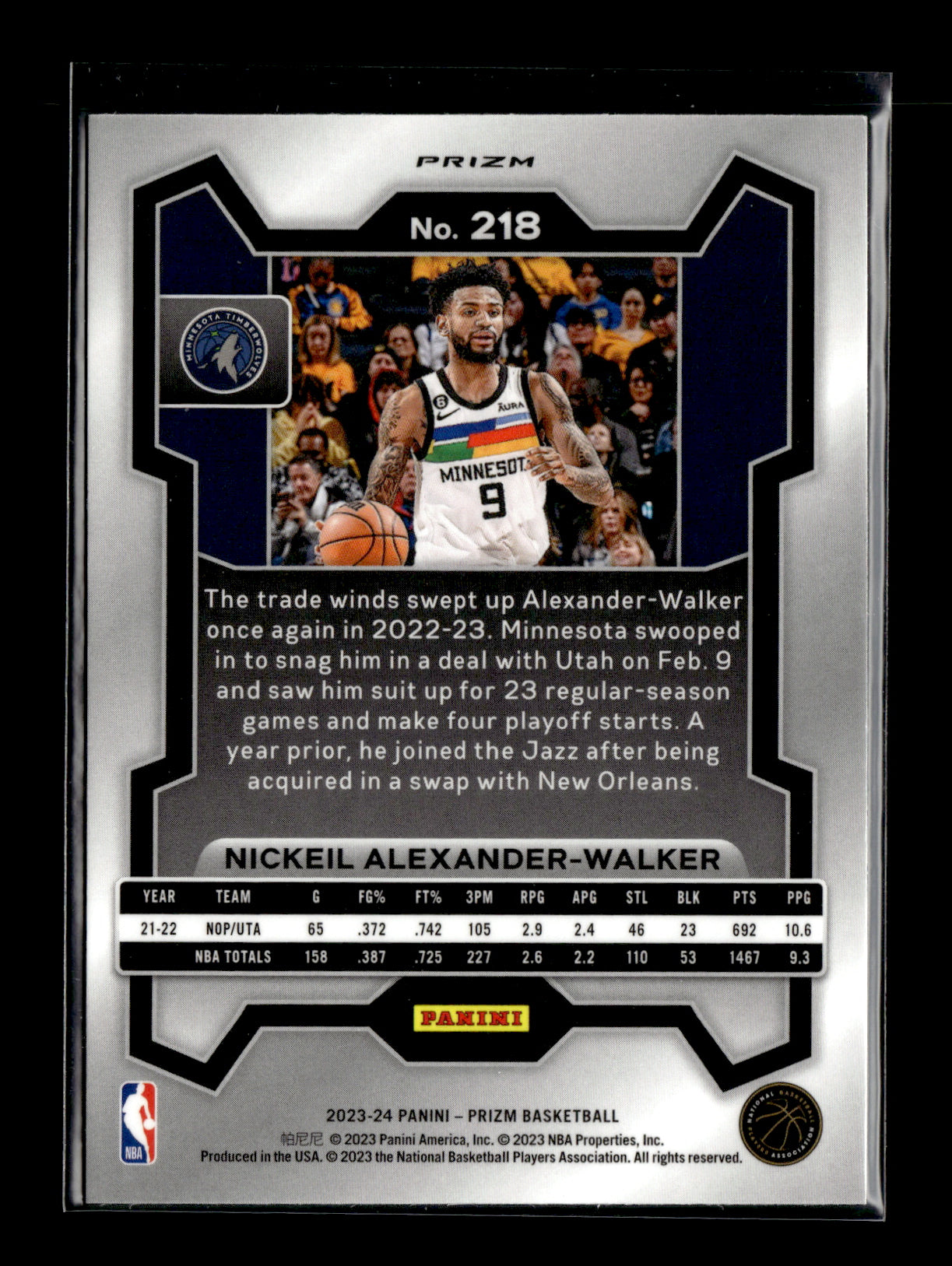 2023-24 Panini Prizm Nickeil Alexander-Walker #218 Prizms Red Sparkle Minnesota Timberwolves
