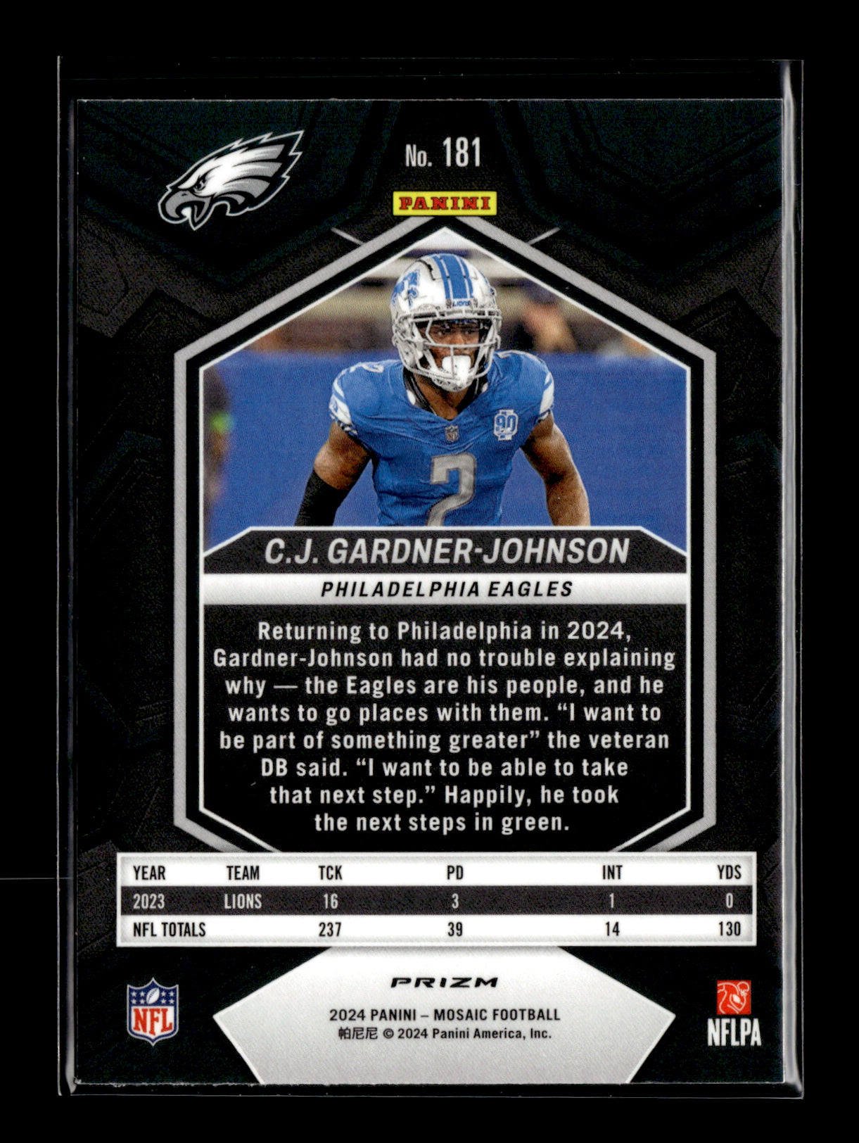 2024 Panini Mosaic C.J. Gardner-Johnson #181 Red Sparkle Philadelphia Eagles