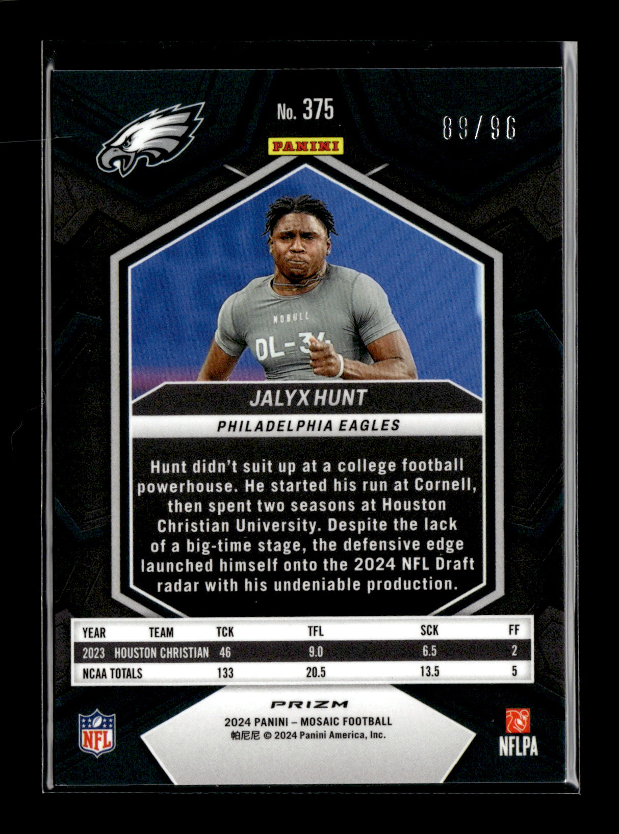 2024 Panini Mosaic Jalyx Hunt #375 Blue Sparkle #/96 Philadelphia Eagles