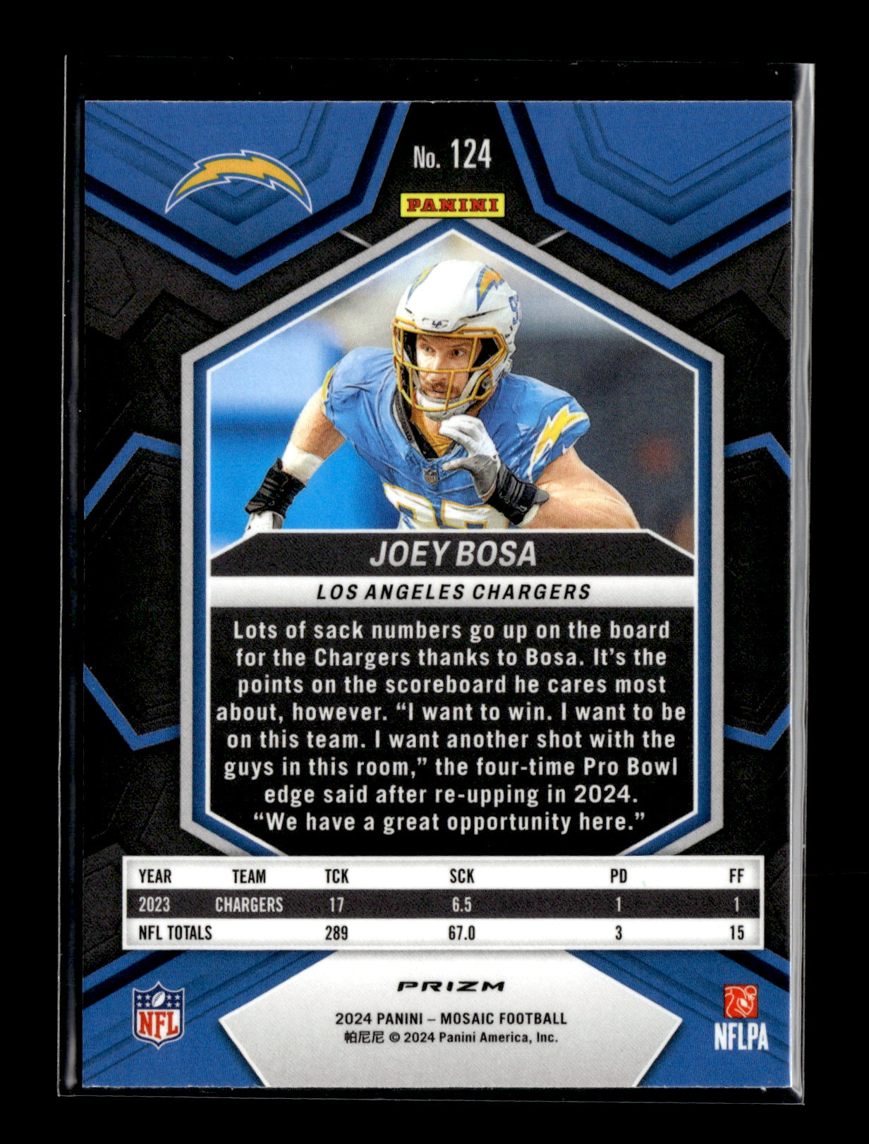2024 Panini Mosaic Joey Bosa #124 Red Sparkle Los Angeles Chargers