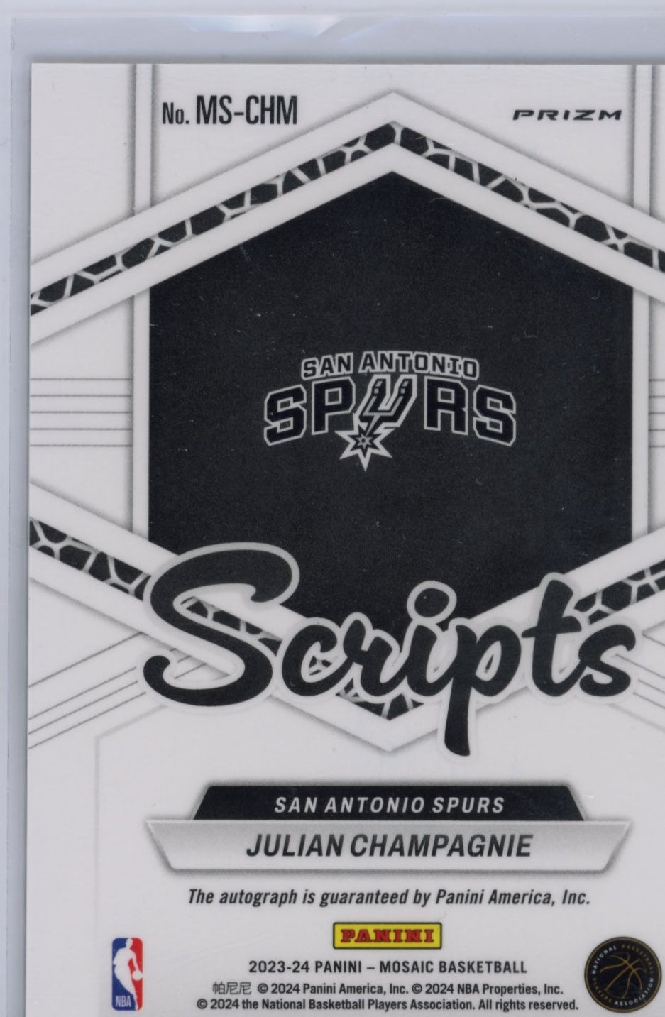2023-24 Panini Mosaic Julian Champagnie #MS-CHM Scripts San Antonio Spurs