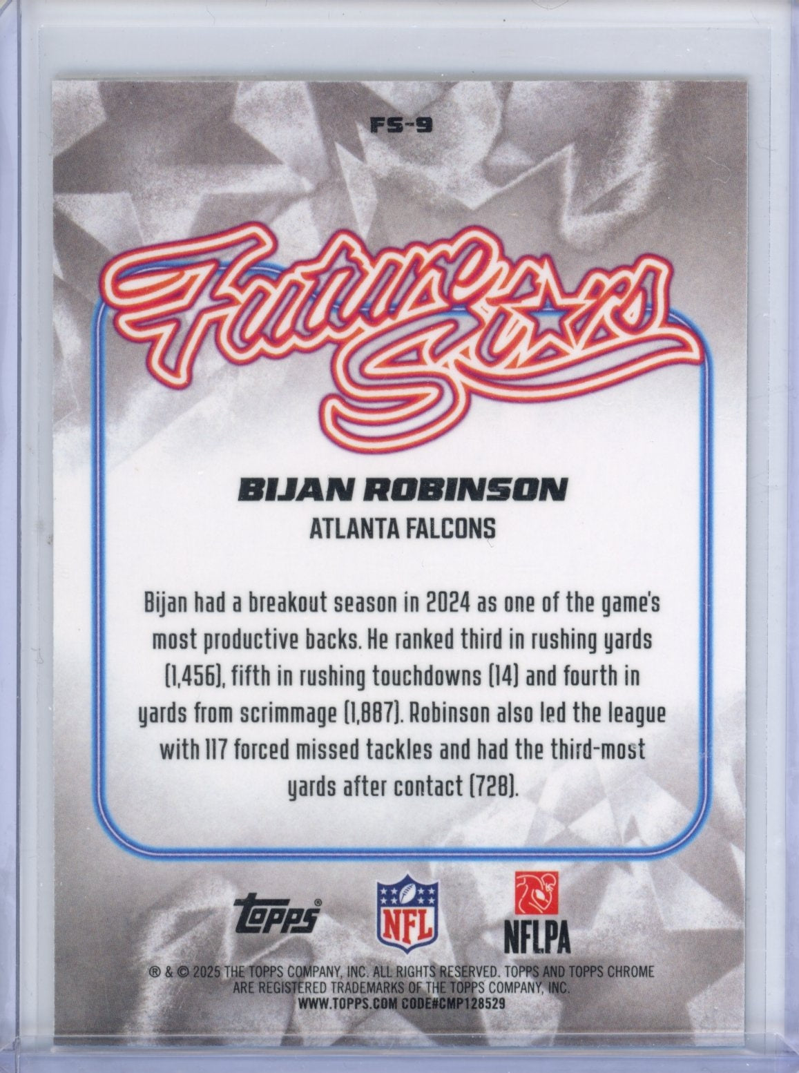 2025 Topps Chrome Bijan Robinson #FS-9 Future Stars Refractor Atlanta Falcons Teal Refractor #/199