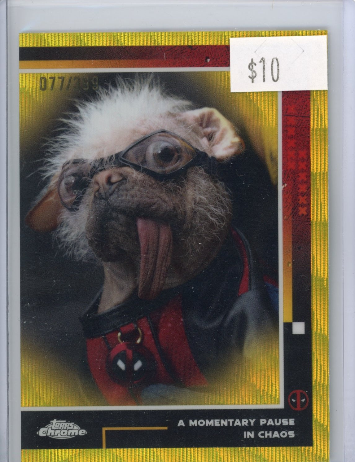 2025 Topps Chrome Deadpool and Wolverine A Momentary Pause In Chaos Yellow Wave #/399