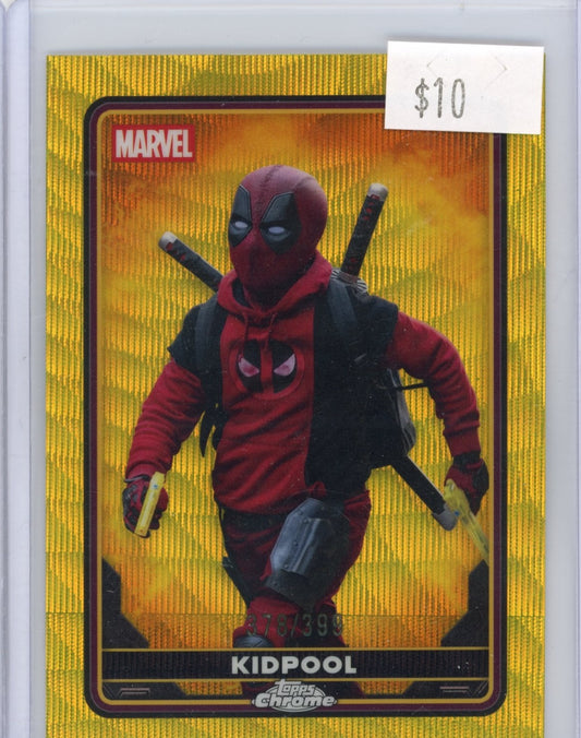 2025 Topps Chrome Deadpool and Wolverine Kidpool Yellow Wave #/399