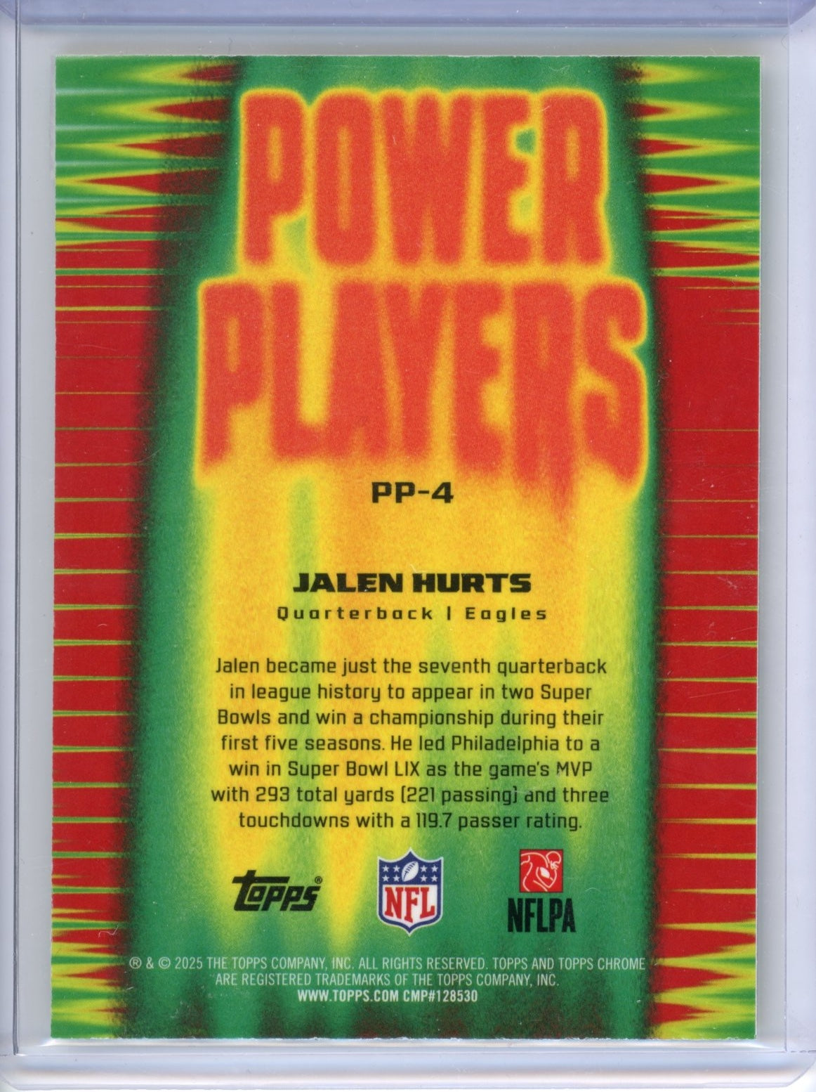 2025 Topps Chrome Jalen Hurts #PP-4 Power Players Refractor Philadelphia Eagles Blue #/150