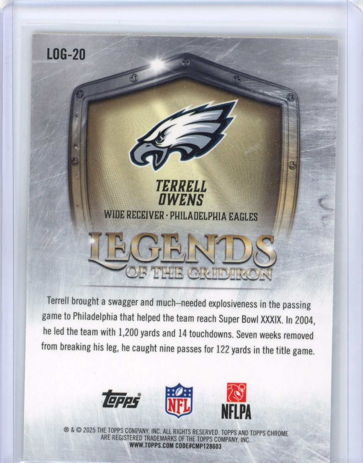 2025 Topps Chrome Terrell Owens #LOG-20 Legends of the Gridiron Philadelphia Eagles Yellow #/275