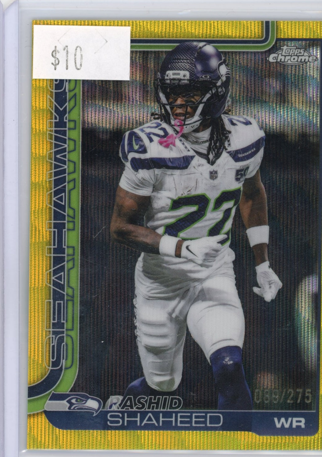 2025 Topps Chrome Rashid Shaheed #218 Seattle Seahawks Yellow Wave #/275