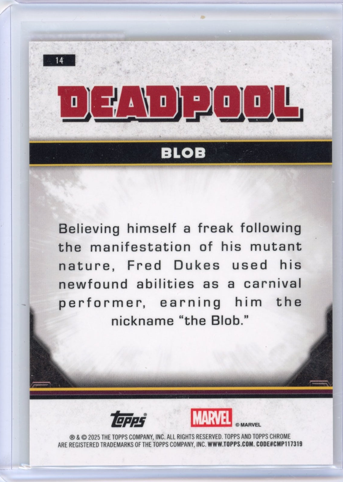 2025 Topps Chrome Marvel Deadpool Blob #14 Refractor Fire #/39