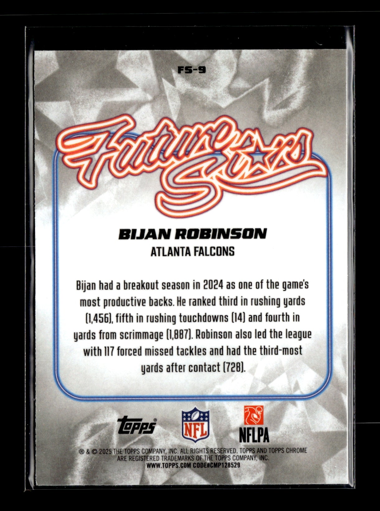 2025 Topps Chrome Bijan Robinson #FS-9 Future Stars Aqua Refractor #/199 Atlanta Falcons