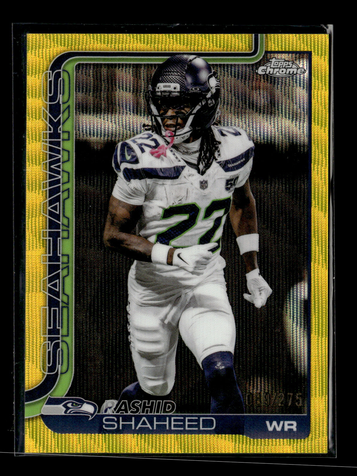 2025 Topps Chrome Rashid Shaheed #218 Yellow Wave Refractor #/275 Seattle Seahawks