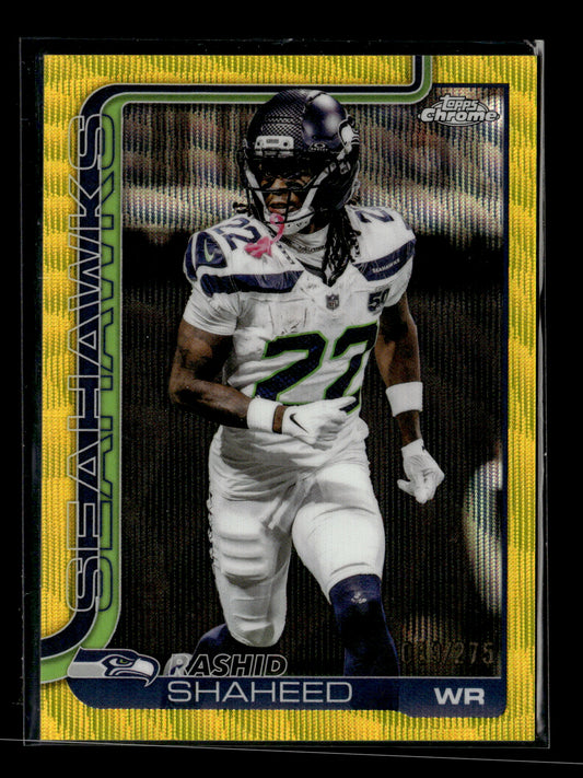 2025 Topps Chrome Rashid Shaheed #218 Yellow Wave Refractor #/275 Seattle Seahawks