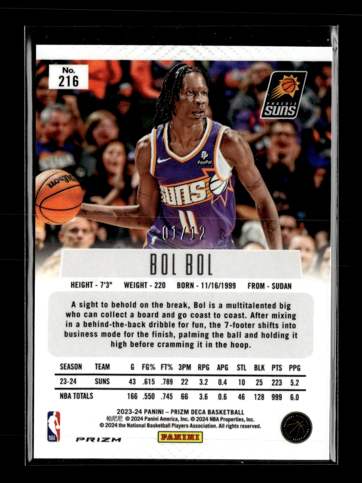 2023-24 Panini Prizm Deca Bol Bol #216 Prizms Green Shimmer FOTL #/12 Phoenix Suns