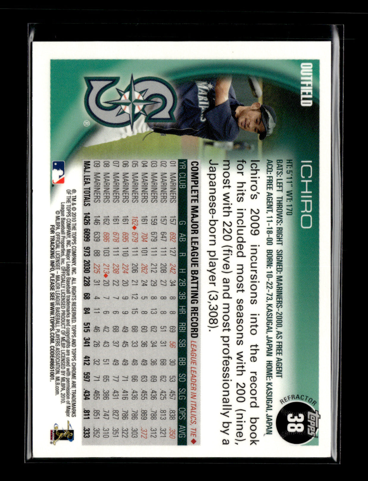 2010 Topps Chrome Ichiro Suzuki #38 Refractors Seattle Mariners