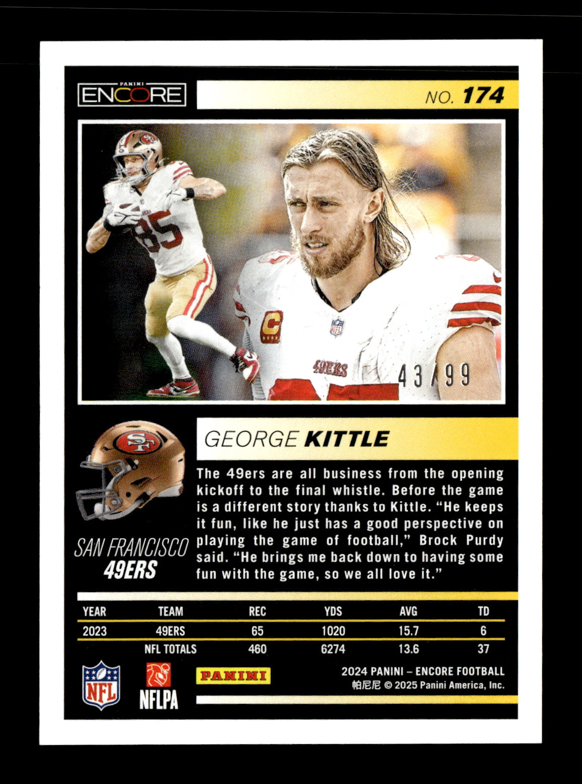 2024 Panini Encore George Kittle #174 Orange #/99 San Francisco 49ers