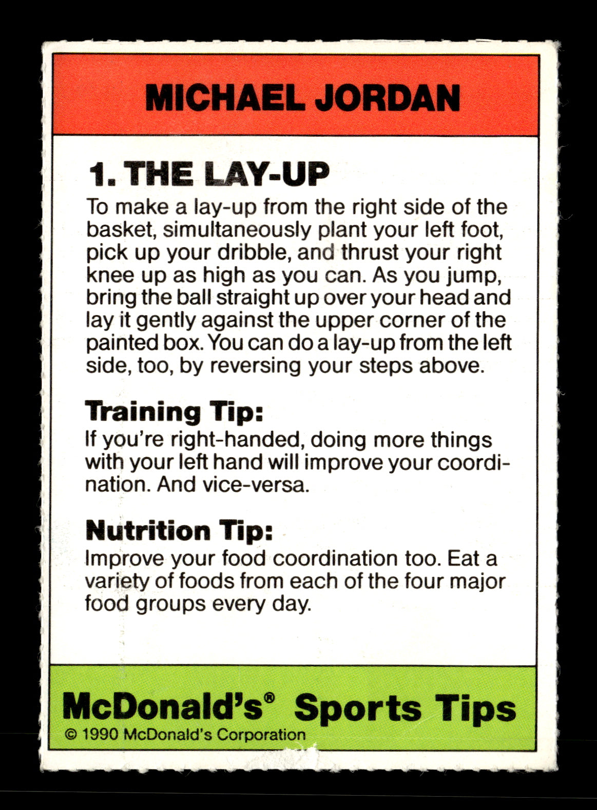 1990 McDonald's Sports Tips Michael Jordan #1 Chicago Bulls