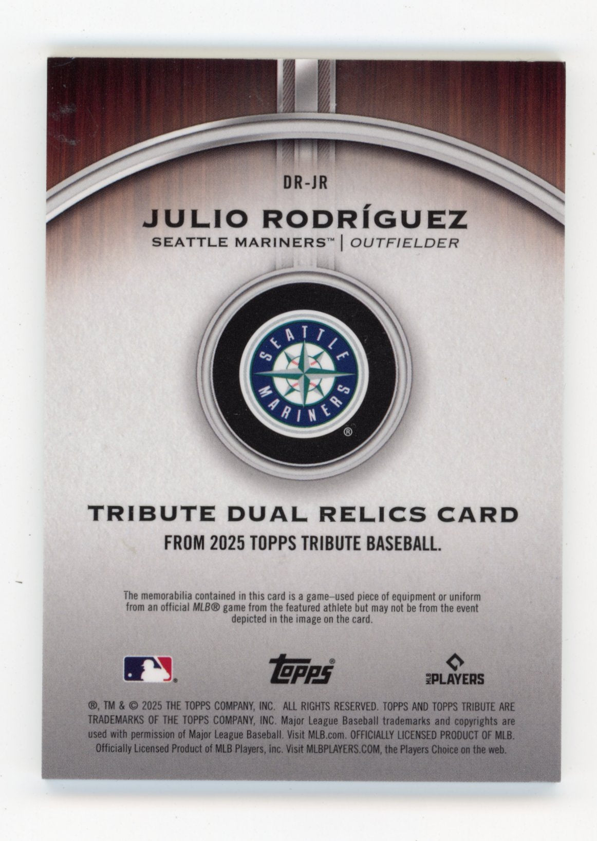 2025 Topps Tribute Julio Rodríguez #DR-JR Dual Relic Single Player Blue #/150 Seattle Mariners